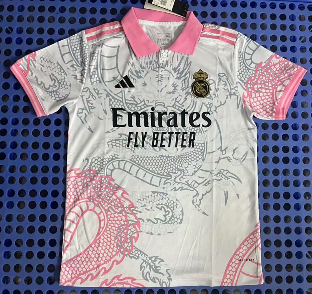 Polo Real Madrid — dragon (blanc, rose) 2025-2026
